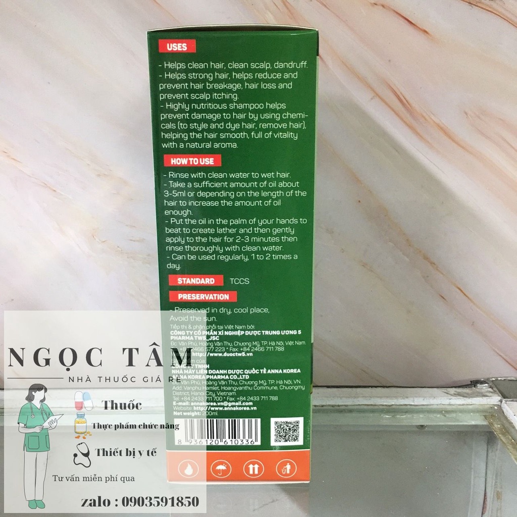 Dầu gội Dược liệu Bồ Kết Hà Thủ Ô Dược Liệu Trung Ương 5 chai 200ml