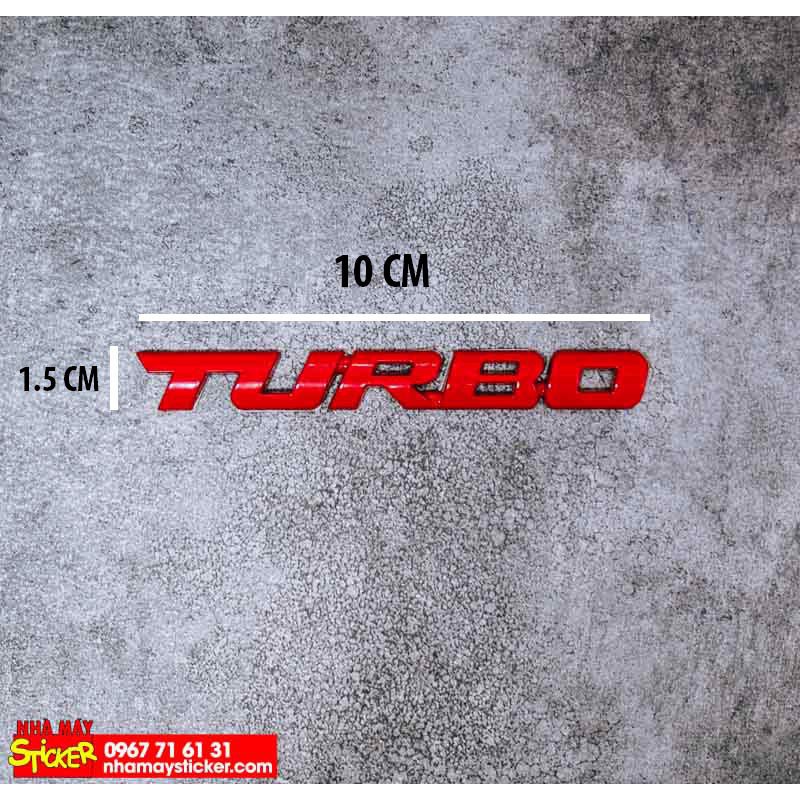 Sticker hình dán metal 3D Turbo đỏ 9.7x1.1cm