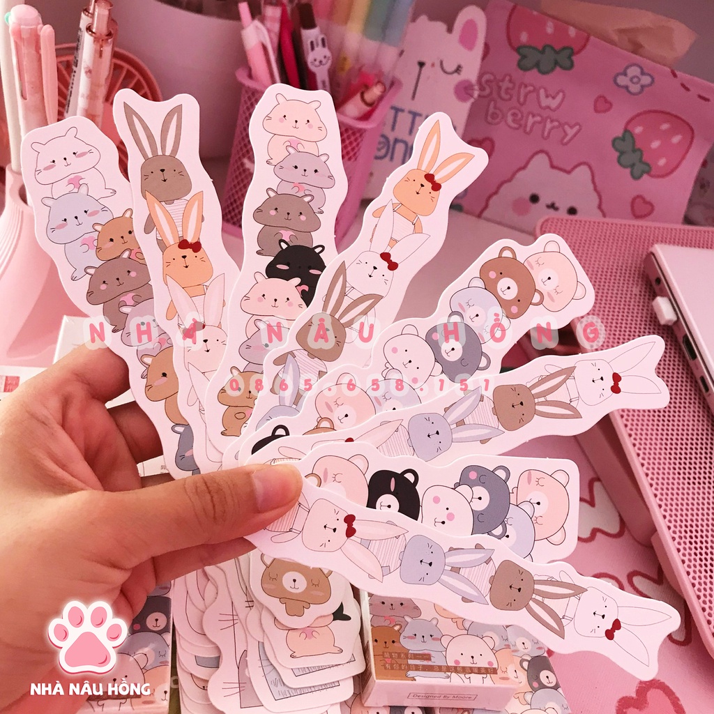 BỘ 30 BOOKMARK, KẸP GÁY SÁCH, ĐÁNH DẤU SÁCH HÌNH GẤU MÈO DỄ THƯƠNG  - NHÀ NÂU HỒNG