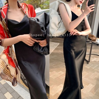 SẴN🔥Váy lụa 2 dây cổ đổ phi lụa cao cấp - Hàng mới về