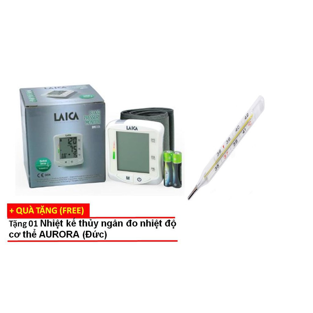 Máy đo huyết áp điện tử cổ tay Laica-BM1006 tặng Nhiệt kế thủy ngân đo nhiệt độ cơ thể AURORA (Đức)