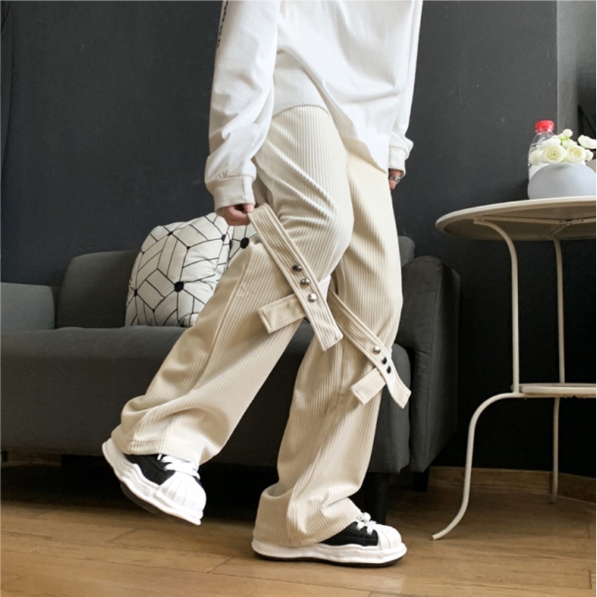 Quần Kaki Ống Rộng Họa Tiết Kẻ Sọc Phong Cách Hàn Quốc Thời Trang Cho Nam Và Nữ