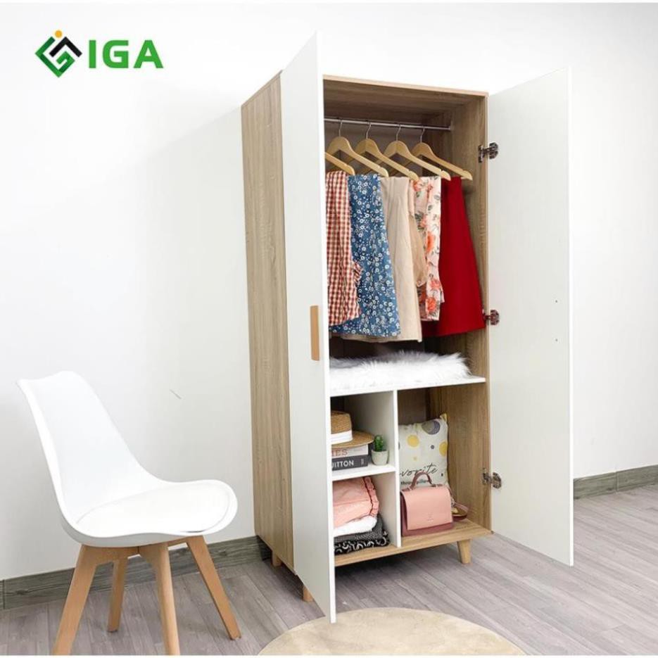 Tủ quần áo gỗ 2 cánh kết hợp treo và ngăn tiện lợi, tủ quần áo cá nhân IGEA shelf - GP129