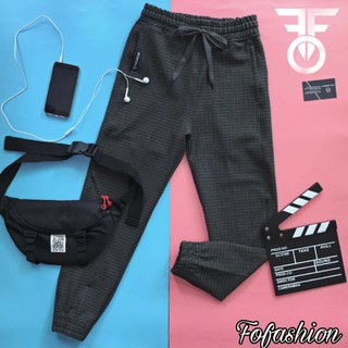 Quần jogger thun xám caro , made by f.o.f