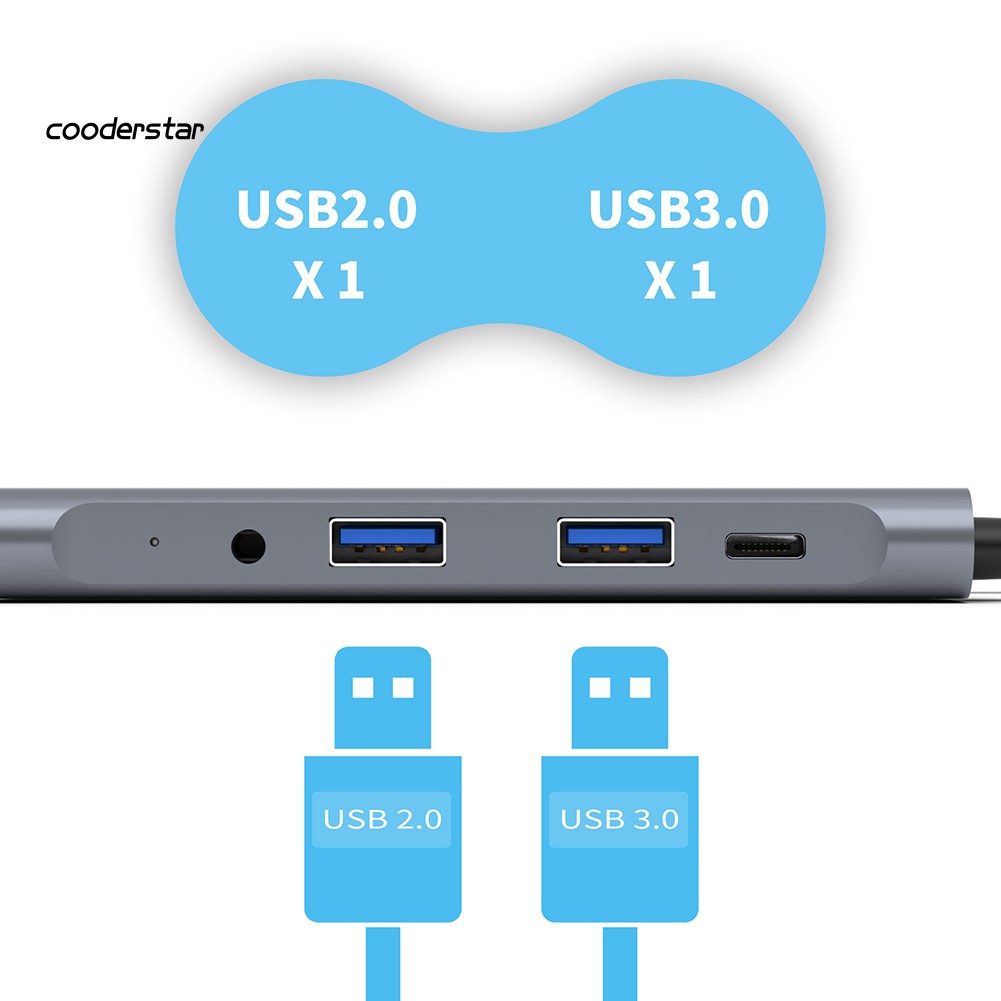 Bộ Chuyển Đổi Wdp Tza501 Usb-C Hub Type C Sang 4k Hdmi Usb 3.0 2.0 Pd 3.5mm