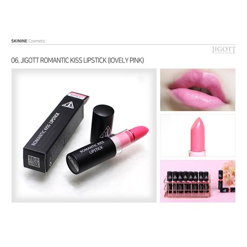 Son không chì lì mịn Hàn Quốc JIGOTT Romance Kiss Lipstick Số #06 màu hồng nhẹ Lovely Pink 20g