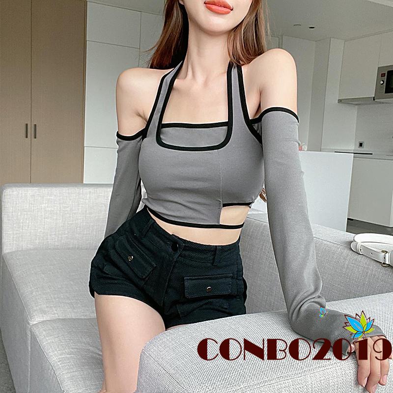 Áo thun lửng tay dài hở lưng thời trang quyến rũ cho nữ