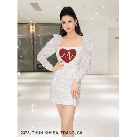 ĐẦM TAY LỞ CỔ VUÔNG THÊU TRÁI TIM TRƯỚC NGỰC 2373