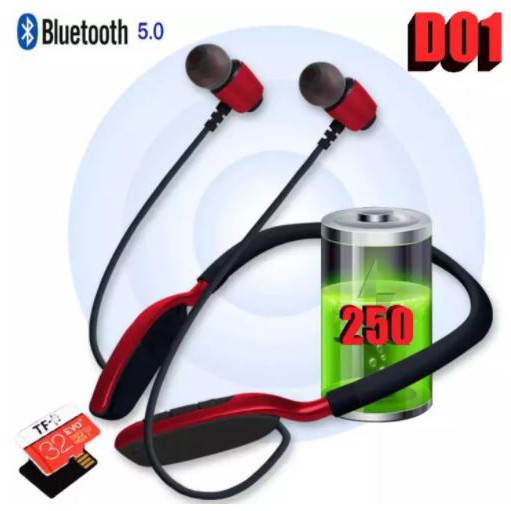 Tai Nghe Wireless D01 Bluetooth 5.0 Âm Thanh Cực Hay-Tai nghe thể thao bluetooth 5.0 PIN TRÂU D01