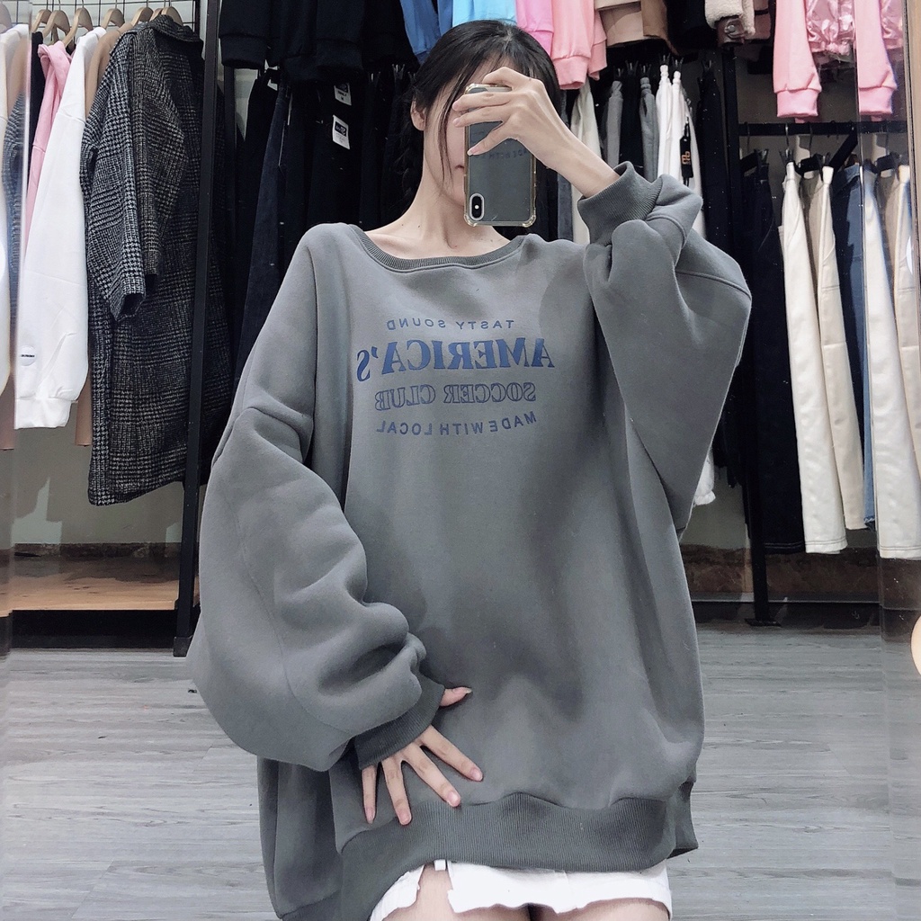 Áo Sweater Form Rộng Áo Nỉ Lót Bông Quảng Châu Phong Cách Ulzzang AMARICA'S | BigBuy360 - bigbuy360.vn