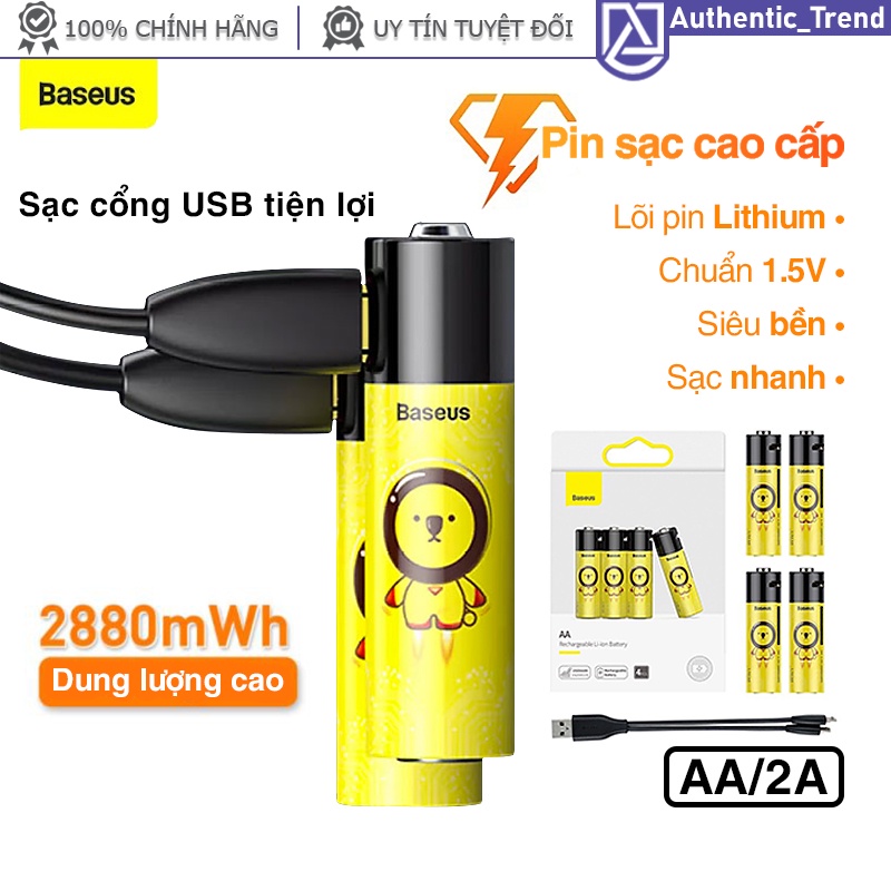 Pin sạc Baseus AA 1.5V lõi Lithium ion cao cấp 2880mWh - Pin tiểu 2A cho Micro karaoke Máy ảnh Đo huyết áp ...