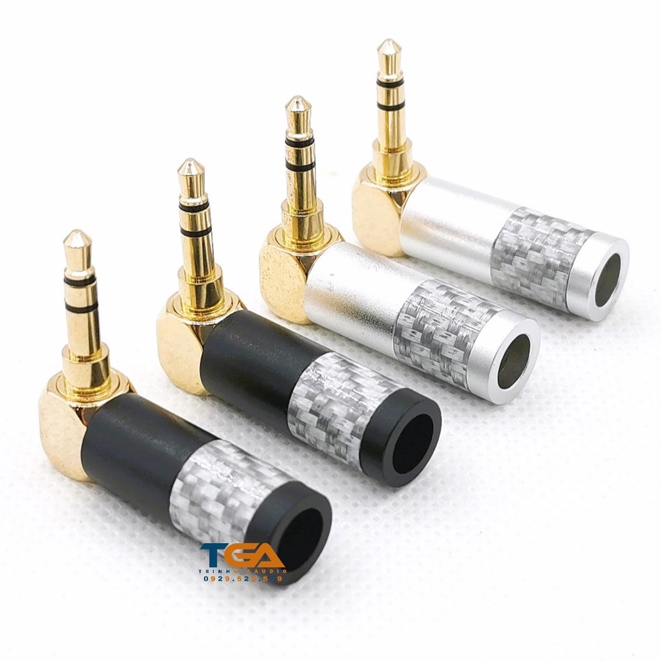 Jack rắc 3ly 3.5mm cong - 3 khấc hàn dây cacbon đen