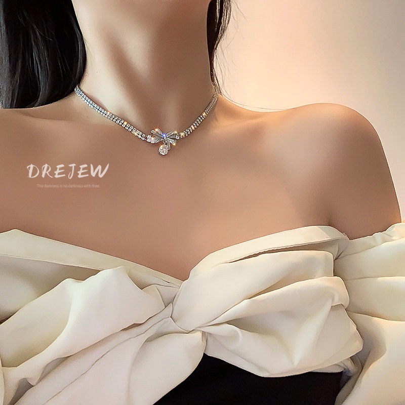 DREJEW Vòng cổ Dongdaemun kiểu kim cương giọt nước phong cách Hàn Quốc thời trang
