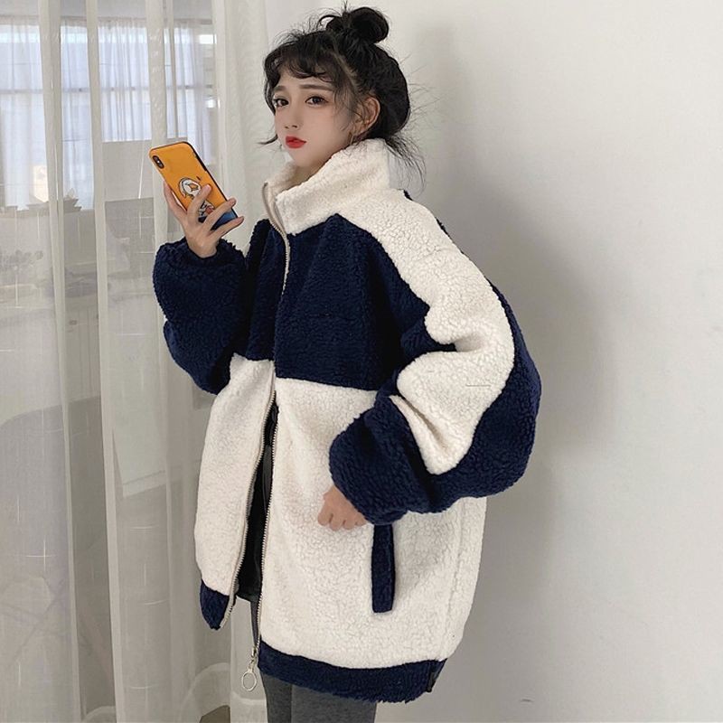 Áo khoác len lông cừu tay dài dáng rộng dày dặn có size lớn 200 jin có khóa kéo 15 ngày cho nữ | BigBuy360 - bigbuy360.vn