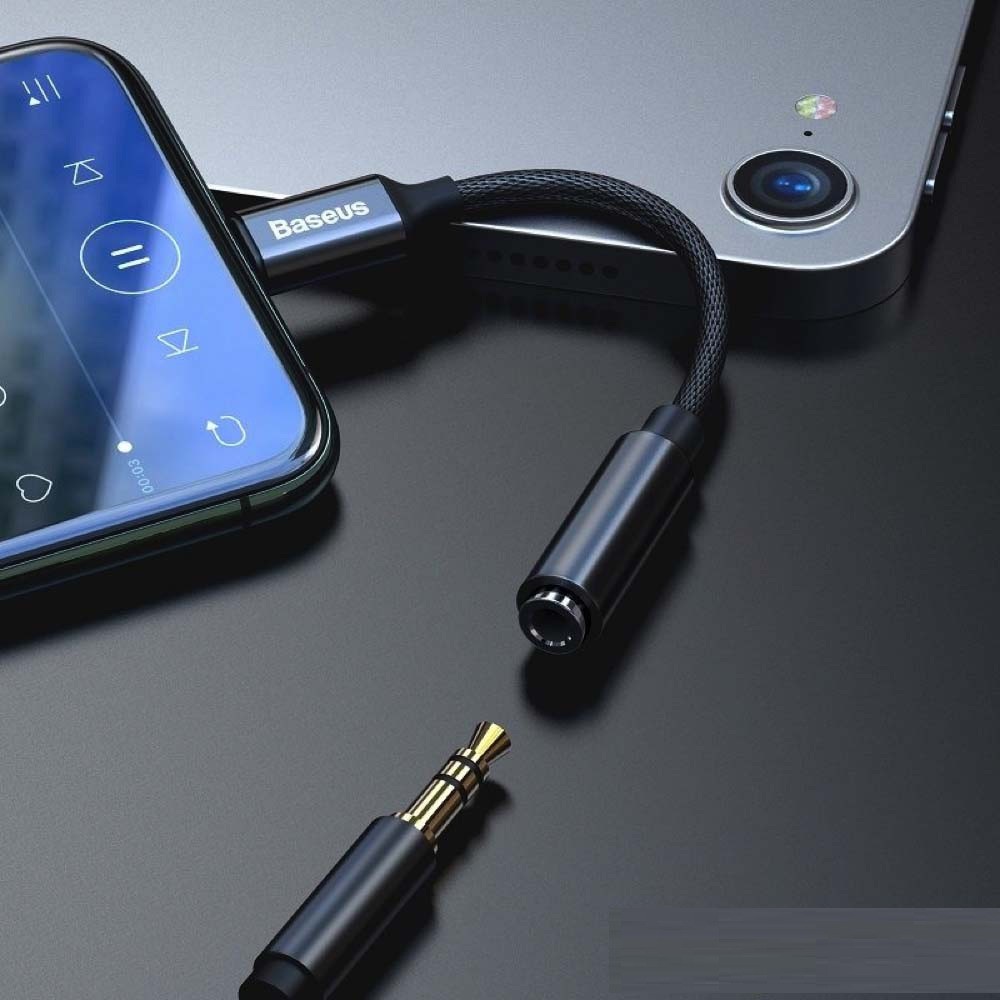 Cáp chuyển đổi lightning sang 3.5 cho iphone tương thích livestream- dây chuyển baseus chất liệu dây dù