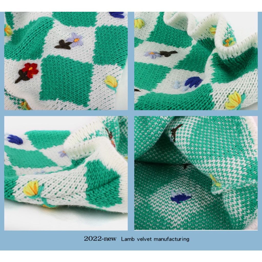 Mũ Bucket Dệt Kim Thủ Công Họa Tiết Hoa / Hình Thoi Màu Tương Phản Phong Cách Hàn Quốc Dễ Thương