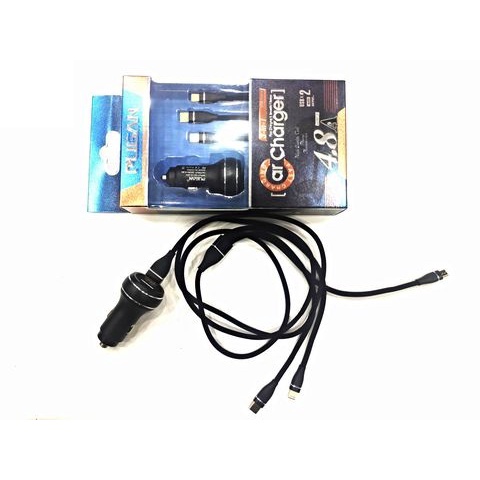 Tẩu sạc nhanh pugan ô tô 3 đầu với 2 chức năng sạc thông minh và sạc siêu tốc 4.8A