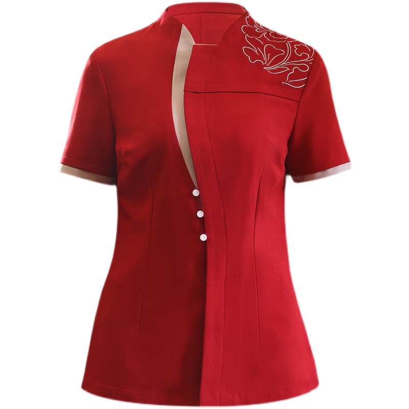 Áo Đồng Phục Nhân Viên Nhà Hàng Khách Sạn Tay Ngắn Kiểu Trung Hoa