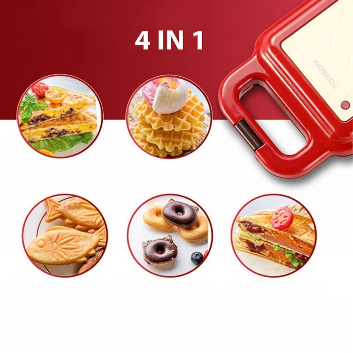 [CÓ SẴN] MÁY NƯỚNG BÁNH, LÀM BÁNH ĐA NĂNG ĐỦ 4 LOẠI KHUÔN WAFFLE, SANDWICH, BÁNH CÁ, MẶT THÚ