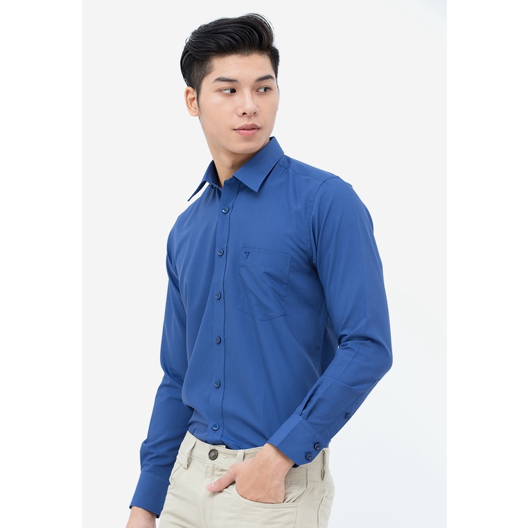 Áo sơ mi nam tay dài vạt bầu Slim Fit Vĩnh Tiến 330 - xanh than