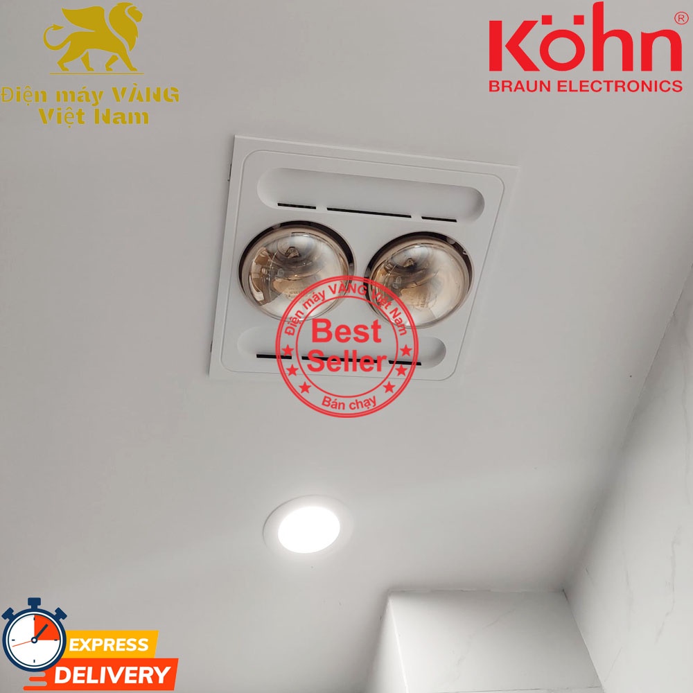 Đèn sưởi nhà tắm 2 bóng lắp đặt âm trần Kohn BK-03GR bảo hành 5 năm