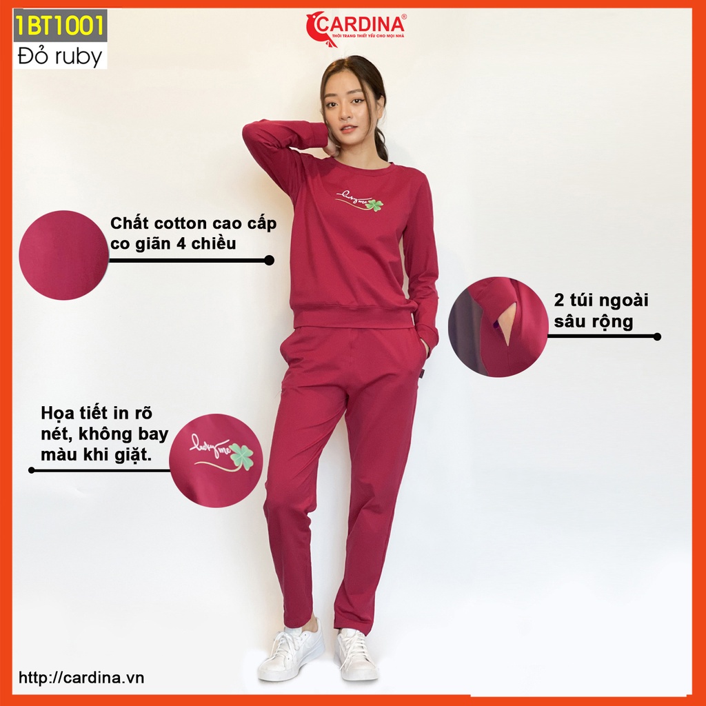 Bộ mặc nhà thu đông Cao Cấp 𝐂𝐀𝐑𝐃𝐈𝐍𝐀, Bộ quần Áo Dài tay vải Cotton, Phong Cách Thể Thao, Năng động, Hình In Trẻ Trung