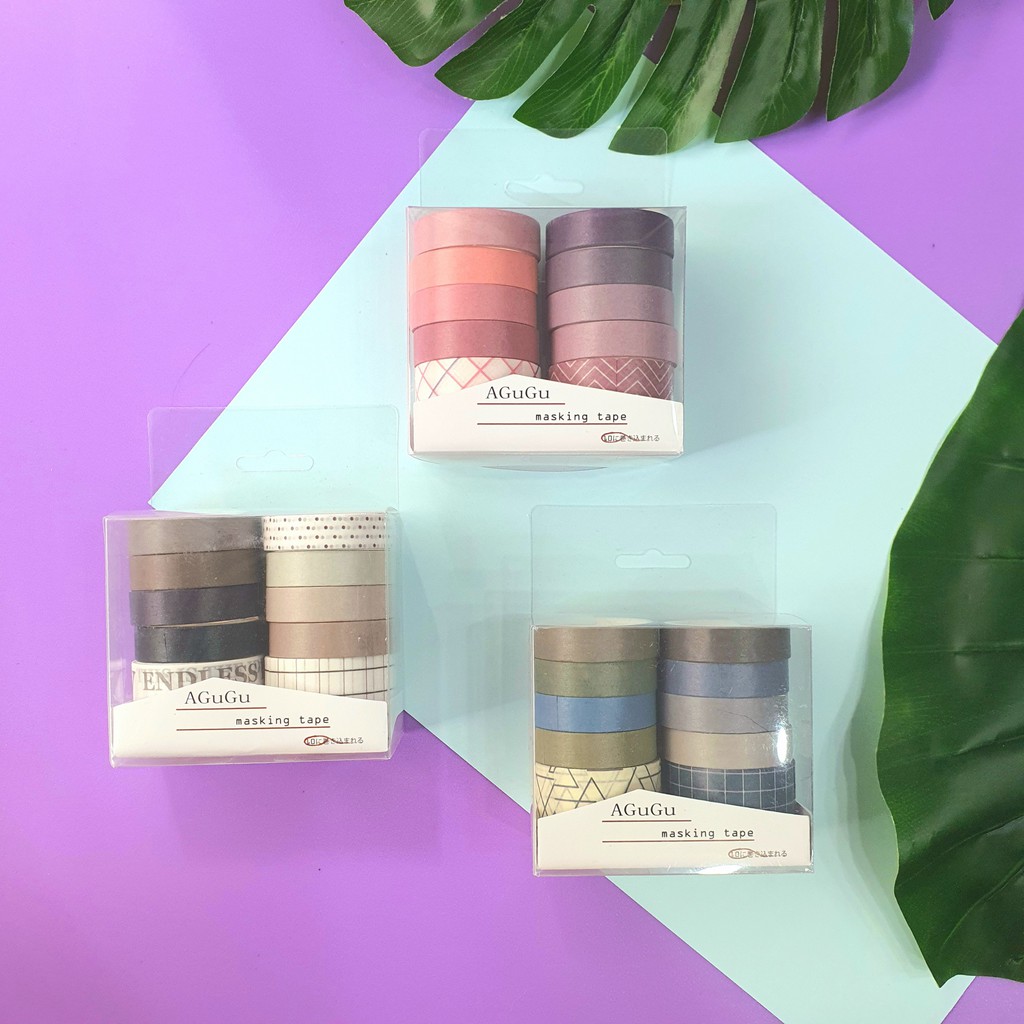 Washi Tape Basic Color cực đẹp Agugu 10 cuộn Be Tiny Be Tiny