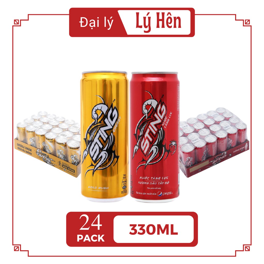 Thùng 24 Lon Nước Uống Tăng Lực Sting Dâu Tây Đỏ - Gold Rush Energy Drink Lon 330ml Date Luôn Mới