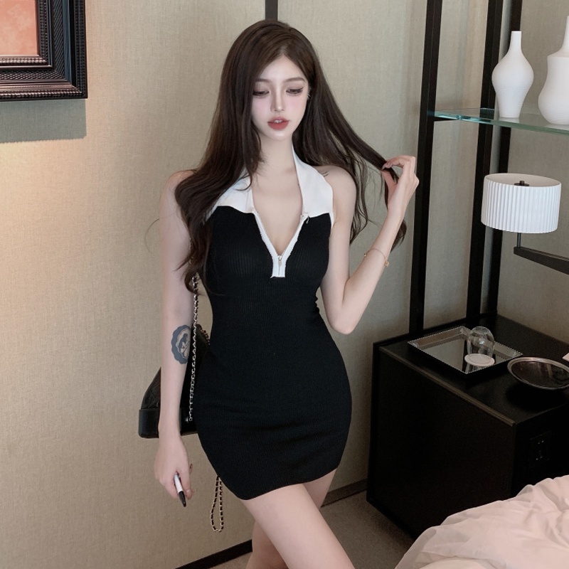 Đầm Sát Nách Cổ POLO Phối Khóa Kéo Thiết Kế Mới Thời Trang Mùa Hè Cho Nữ