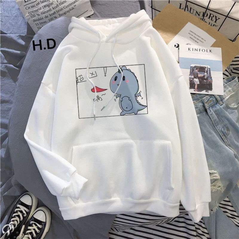 Áo hoodie nam nữ in khủng long thổi tim đỏ siêu dễ thương,Áo khoác nỉ mũ thu đông