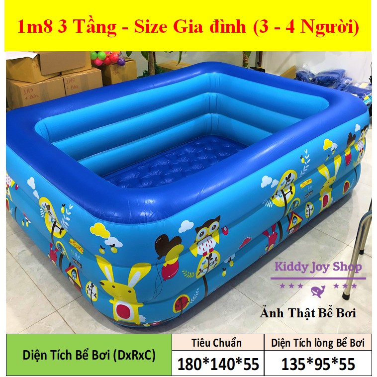 BỂ BƠI PHAO CHO BÉ 1M2 1M3 1M5  2M1 3 Tầng Có Đáy Chống Trượt màu xanh màu hồng )