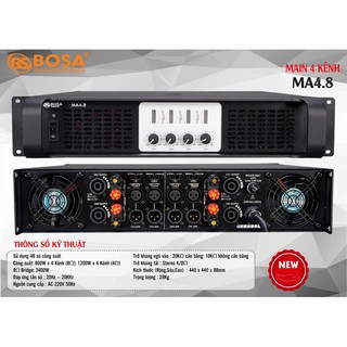 Cục đẩy 4 kênh bosa ma4.8-nhập khẩu chính hãng-bh 24 tháng - tặng kèm jack canon