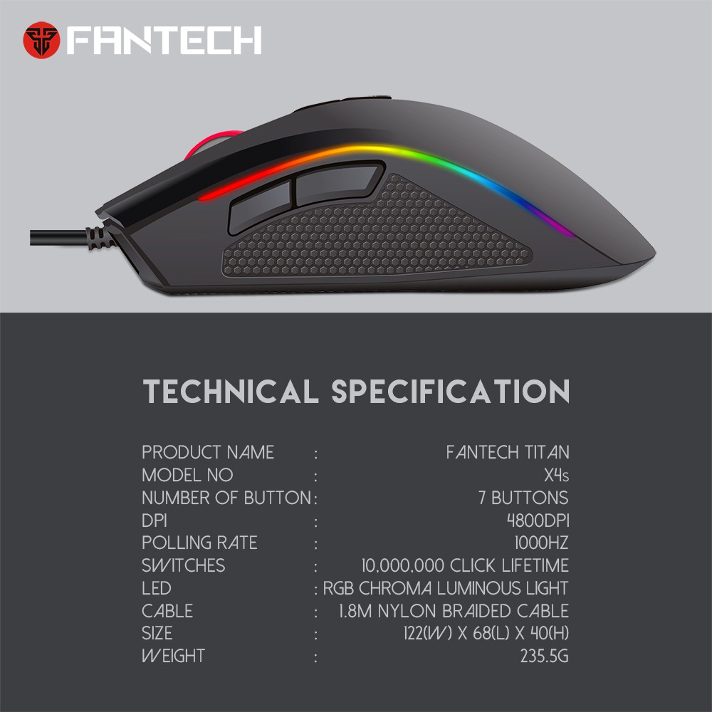 [Mã ELFLASH5 giảm 20K đơn 50K] Chuột Gaming Fantech X4S TITAN ( LED Chroma + phần mềm riêng )