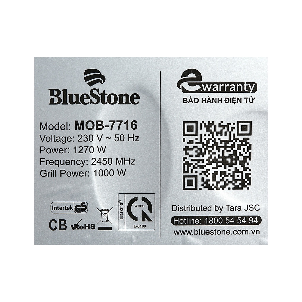 [Mã ELHADEV giảm 4% đơn 300K] Lò vi sóng có nướng BlueStone MOB-7716 20 lít 1270 W - Chính hãng BH 2 năm