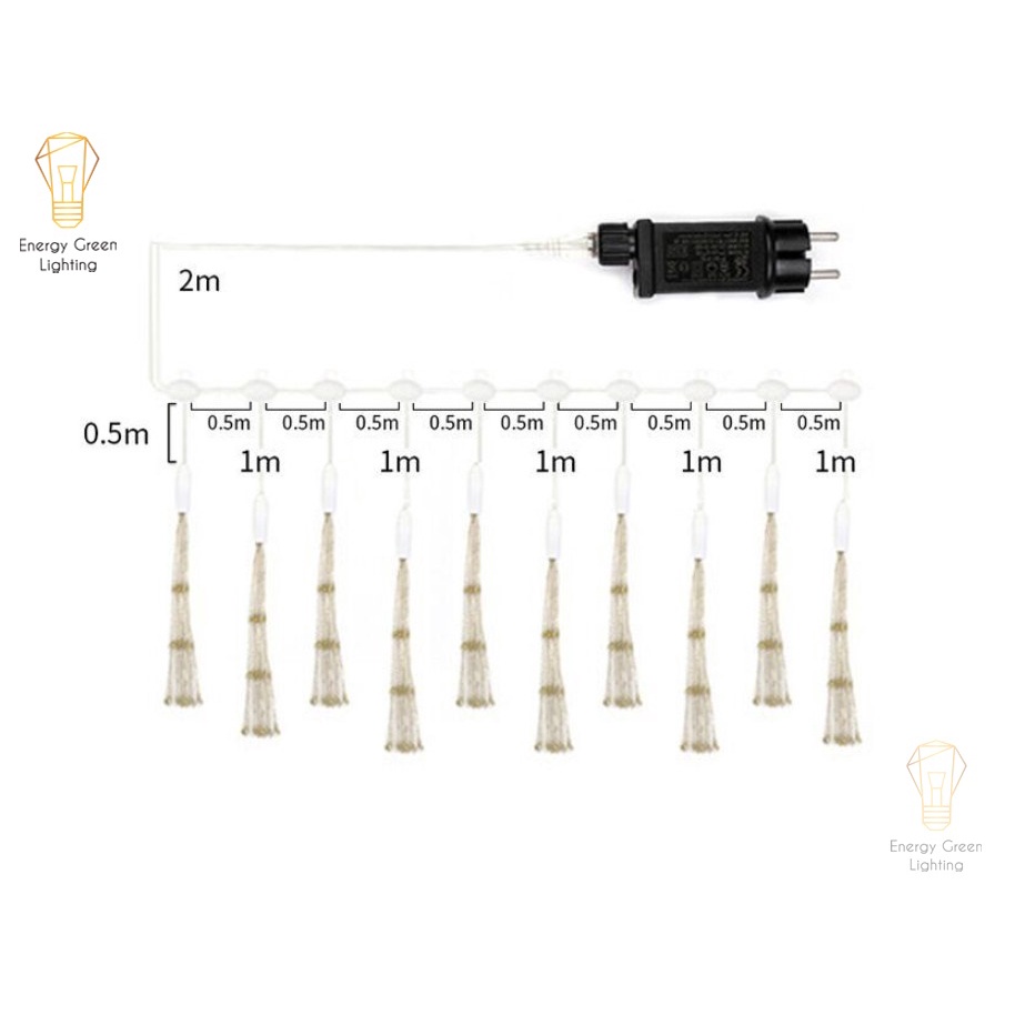Bộ 5 Dây Đèn Led Energy Green Lighting Pháo Hoa 8 Chế Độ Nháy Dài 5m Gồm 600 Bóng - Điều Khiển Từ Xa