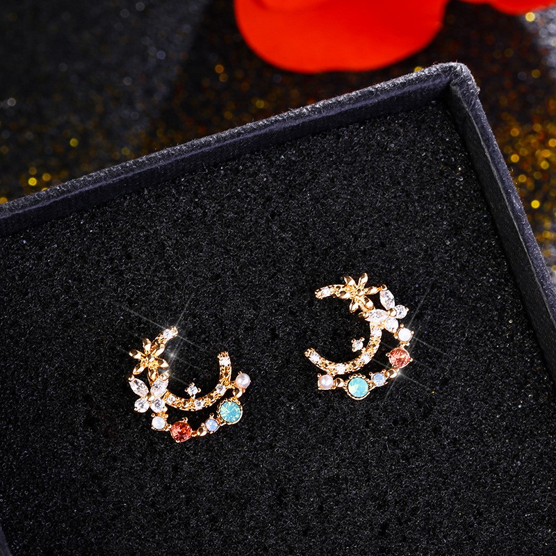 Bông tai nữ nhỏ xinh đính hạt chân bạc 925 E035