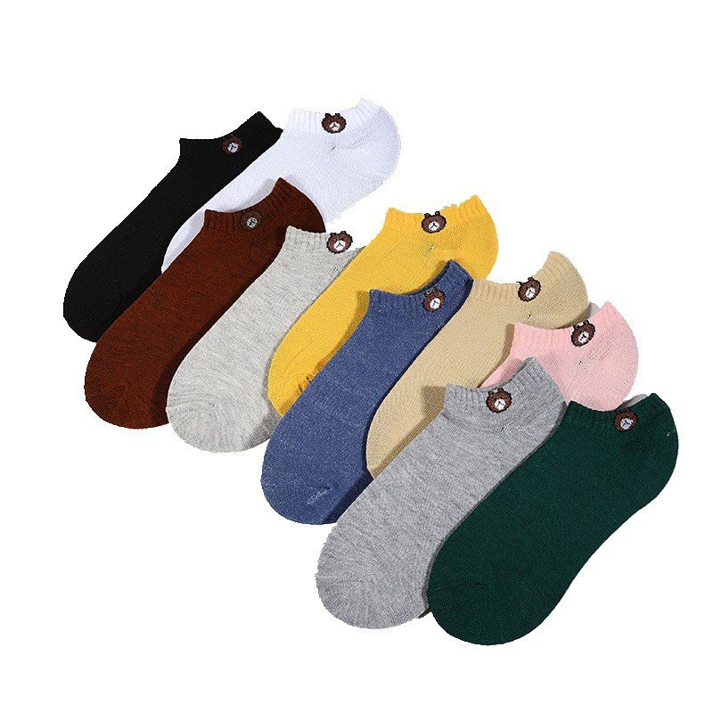 Combo 5 Đôi Tất Nữ Cổ Ngắn Chống Trượt In Hình Gấu Màu Ngẫu Nhiên Beddep Kids Clothes TU46