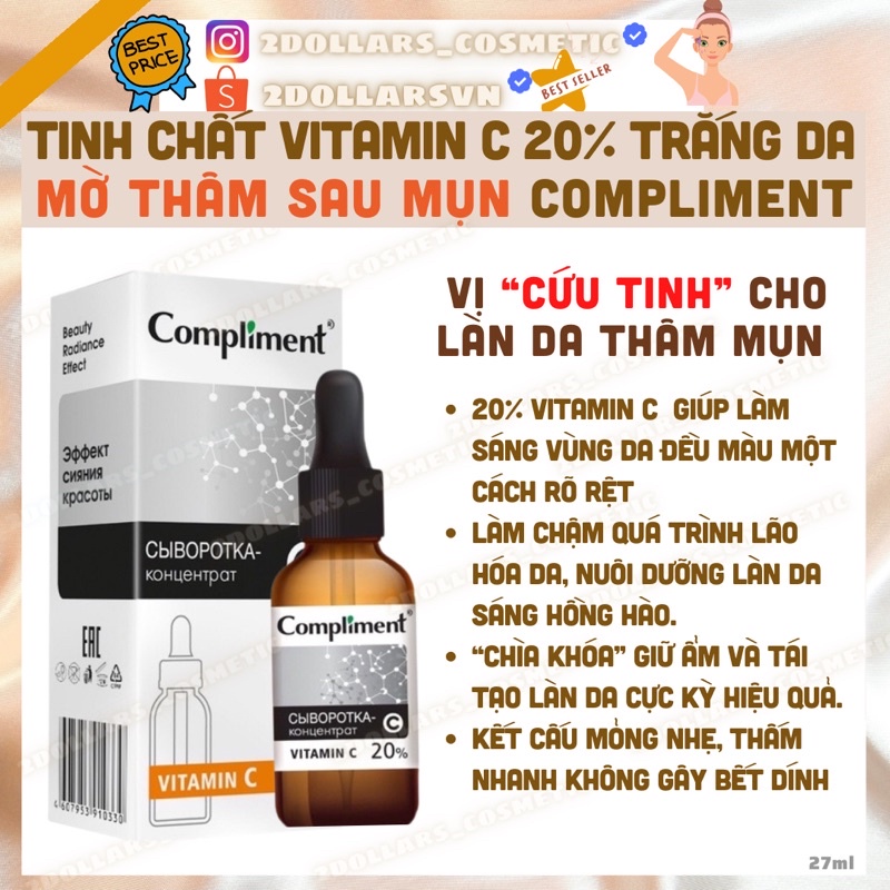 Tinh Chất Vitamin C 20% Trắng Da Mờ Thâm Sau Mụn Compliment