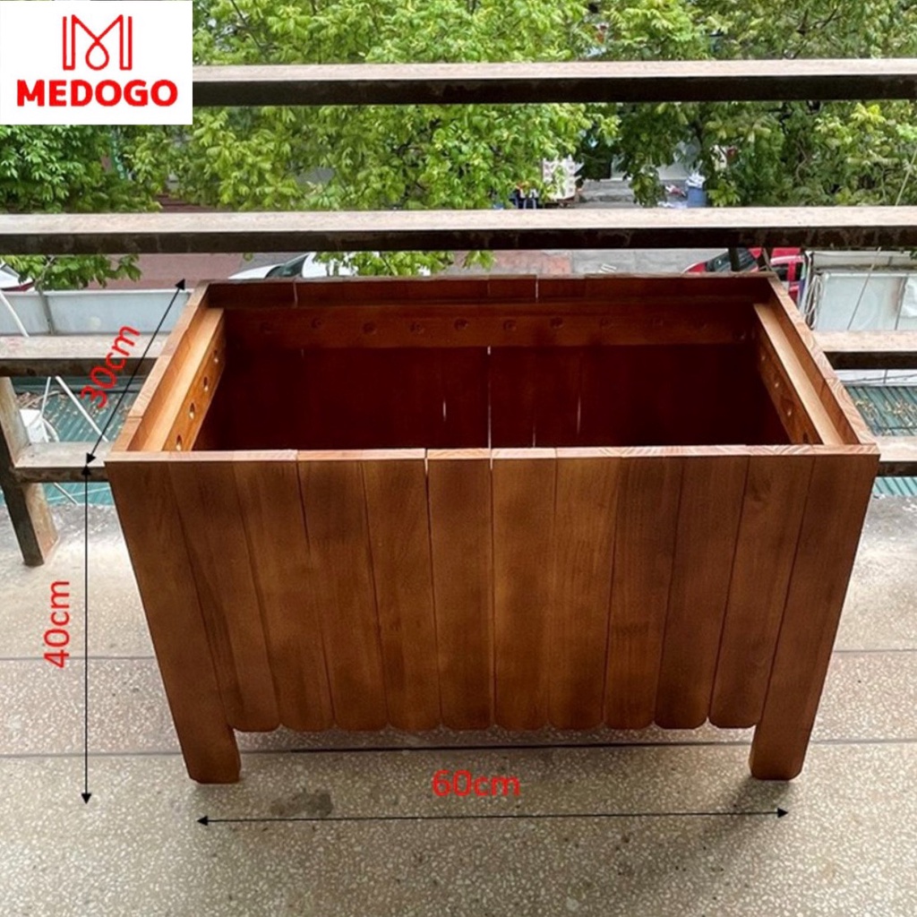 Chậu gỗ trồng cây MEDOGO hình chữ nhật rào dày, chậu gỗ trồng cây, chậu gỗ trang trí