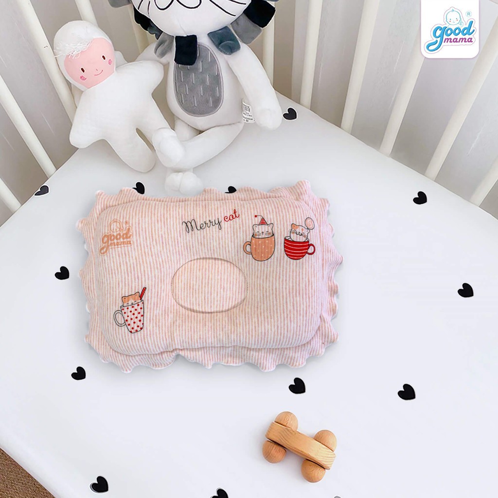 Gối cho bé sơ sinh Goodmama, gối lõm đầu 20x30cm, vải Cotton êm mềm mịn mát, thoáng khí, không vón cục