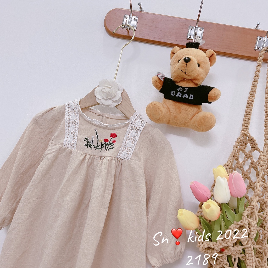 Váy Đũi Cara Dài Tay Thêu Hoa 3 Màu Cực xinh cho Bé Gái_umeekids