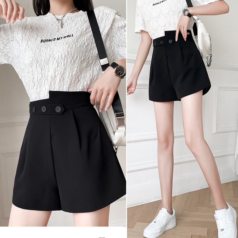 Quần ngắn dành cho nữ Ống Rộng Lưng Cao Màu Trơn Thời Trang