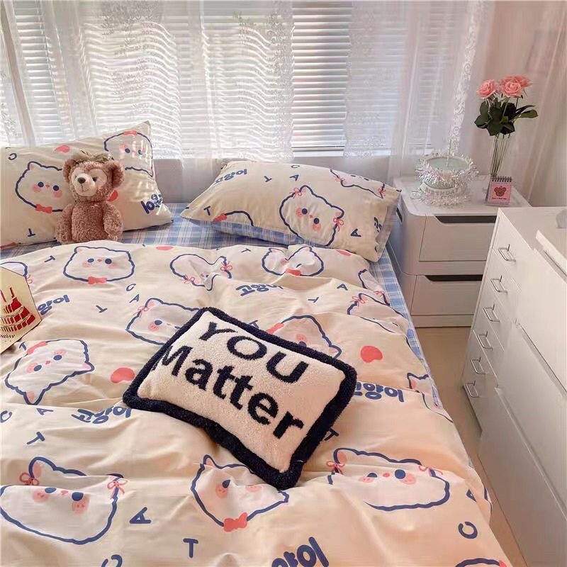 Set Chăn Ga Mặt Mèo Nhật Cotton Living Siêu Yêu (Shinbedding_store)