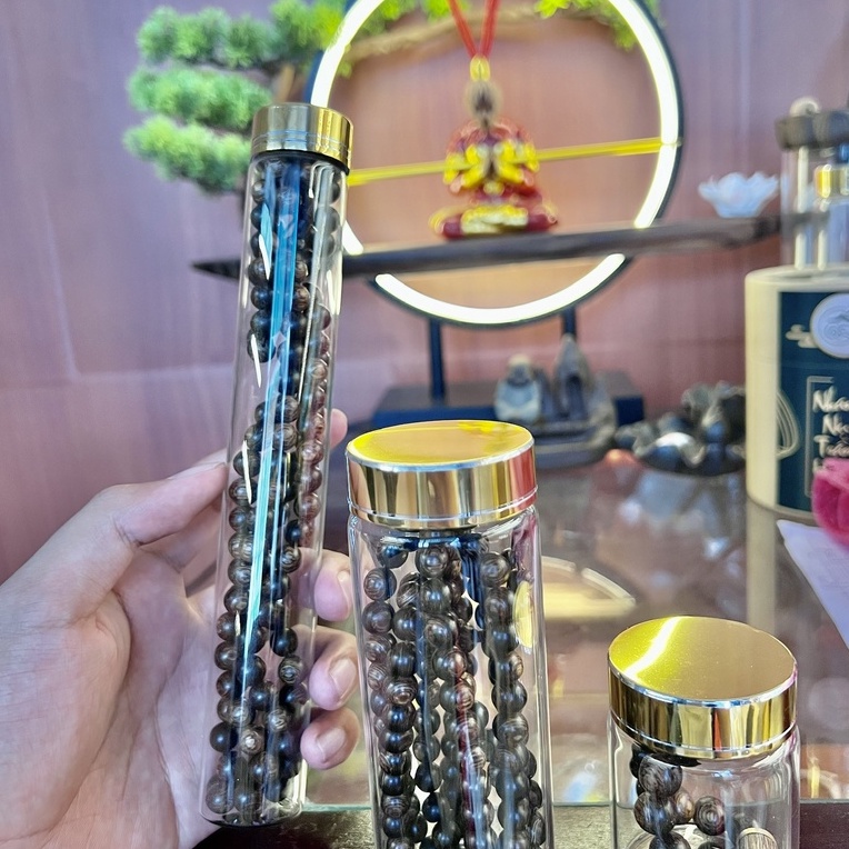 Lọ  thủy tinh đựng vòng trầm hương , đông trùng hạ thảo, saffron,  4,7cm x 12cm hàng loại tốt