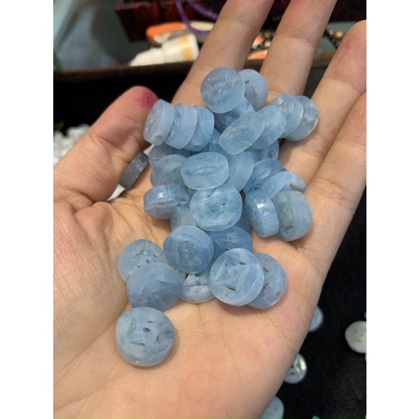 Vòng đeo tay dây cáp Đồng Xu mix Đồng Điếu đá Aqua