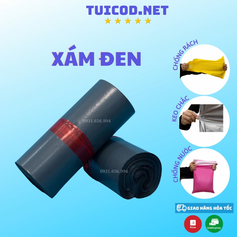 Túi Gói Hàng Màu Xám Đen Cuộn 100 Cái Có Sẵn Keo Dán Niêm Phong Giá Xưởng