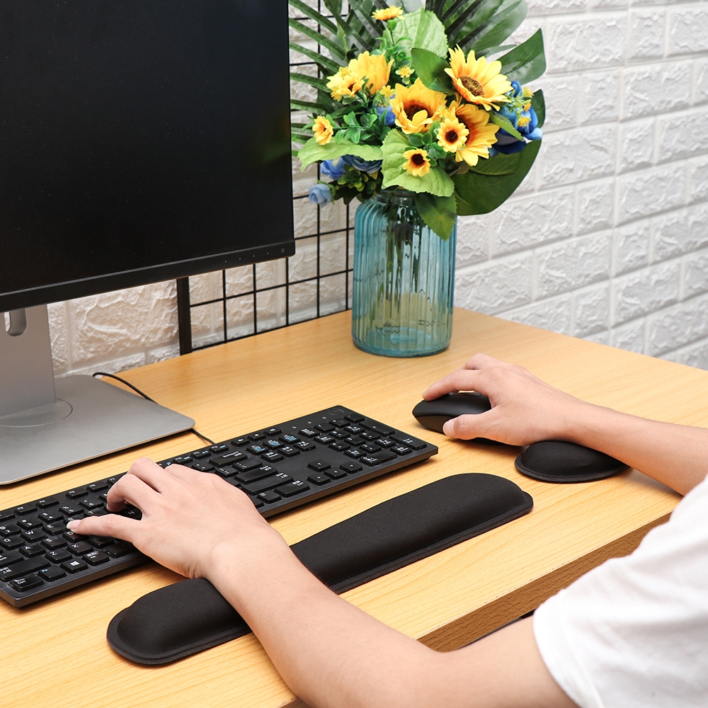 KRNY Memory Sponge Ergonomic Wrist Rest Hand Support Anti Slip Mouse Mat Set