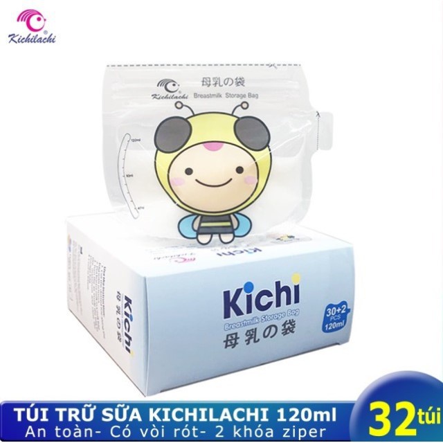 Hộp 32 túi trữ sữa Mẹ 120ml Hình Ong Kichilachi Kichi K32V (Công Nghệ Nhật)