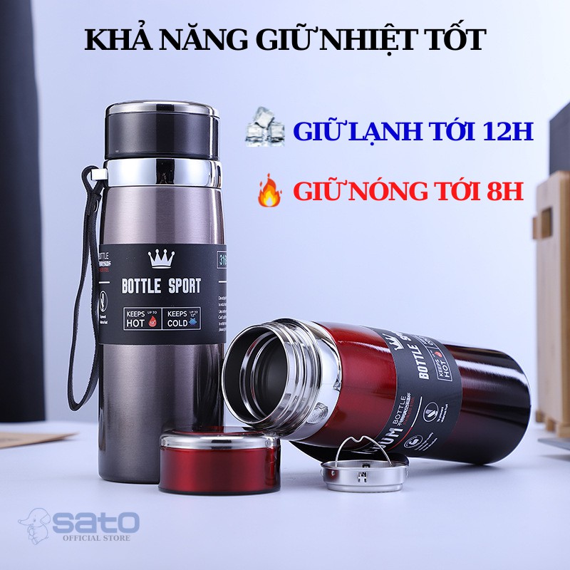 Bình đựng nước giữ nhiệt INOX 304 to 1000ml cao cấp giữ nóng lạnh lâu Bottle Sport