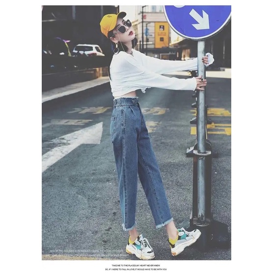 Quần Jean Dáng Baggy Nữ Màu Xanh Nhạt Cạp Cao Có Dây Đai Ống Đứng Phong Cách Hàn Quốc Loại 1 Mềm Mặc Hàng Ngày Đủ Size